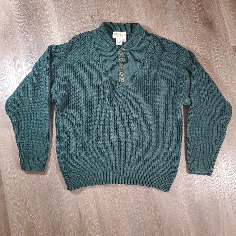 Vintage Eddie Bauer Men's Chunky Knit Fisherman Pullover Henley Sweater Medium